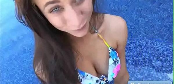  Gorgeous wet sexy amateur girl Anyah fucks her ass with glass dildo in her pool